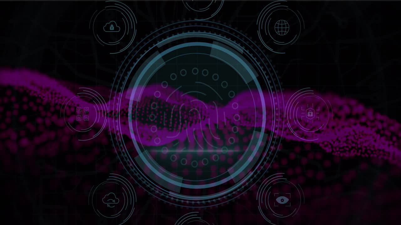 데이터 보호 및 지문의 애니메이션은 검은색 바탕에 파동 위의 원으로 표시됩니다.