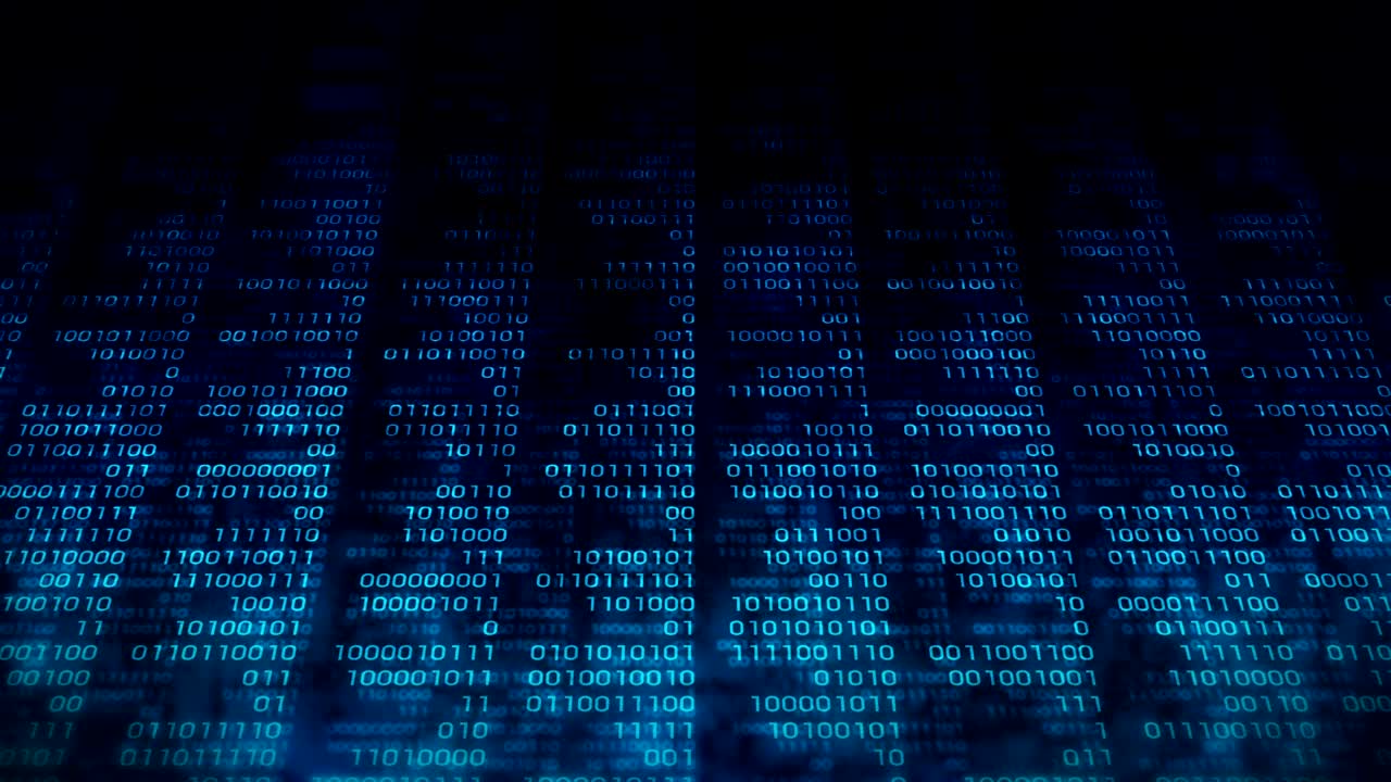 Binary code dark blue background. Web online streaming with digital technology loop animation. Number zero and one. Computer network.