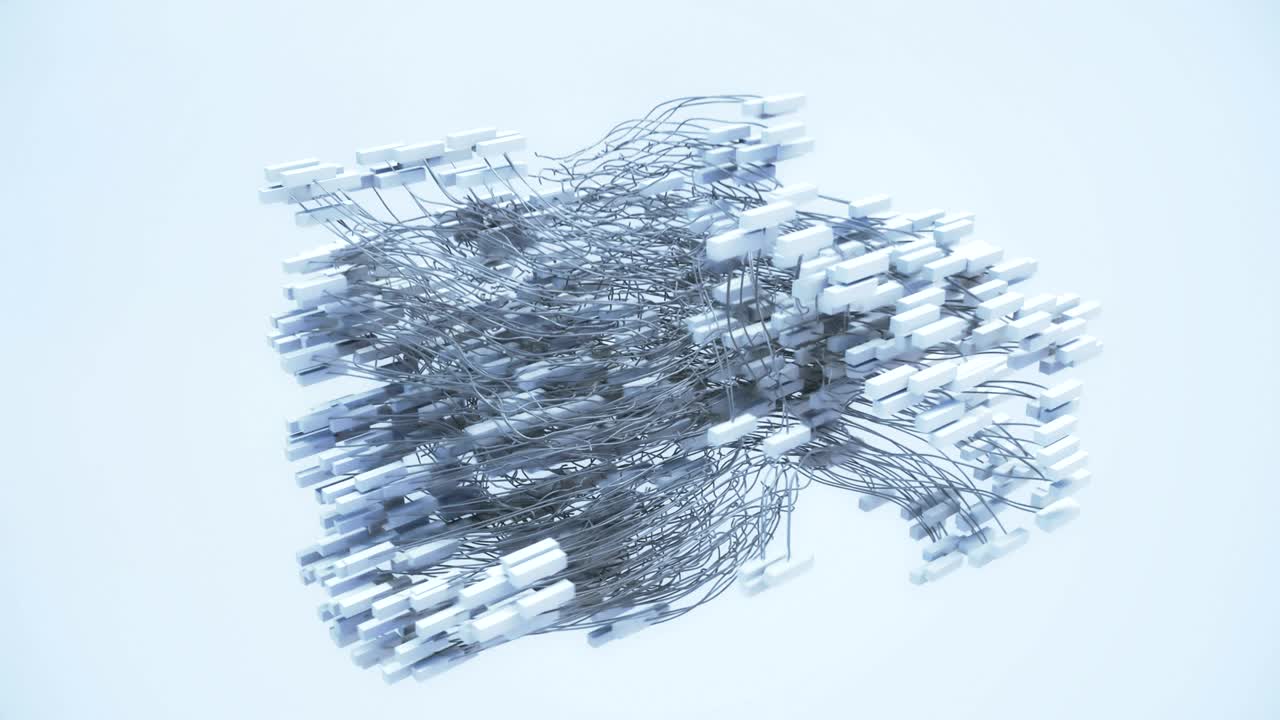 박동하는 큐브와 와이어 메쉬, 매우 현실적인 4k 애니메이션