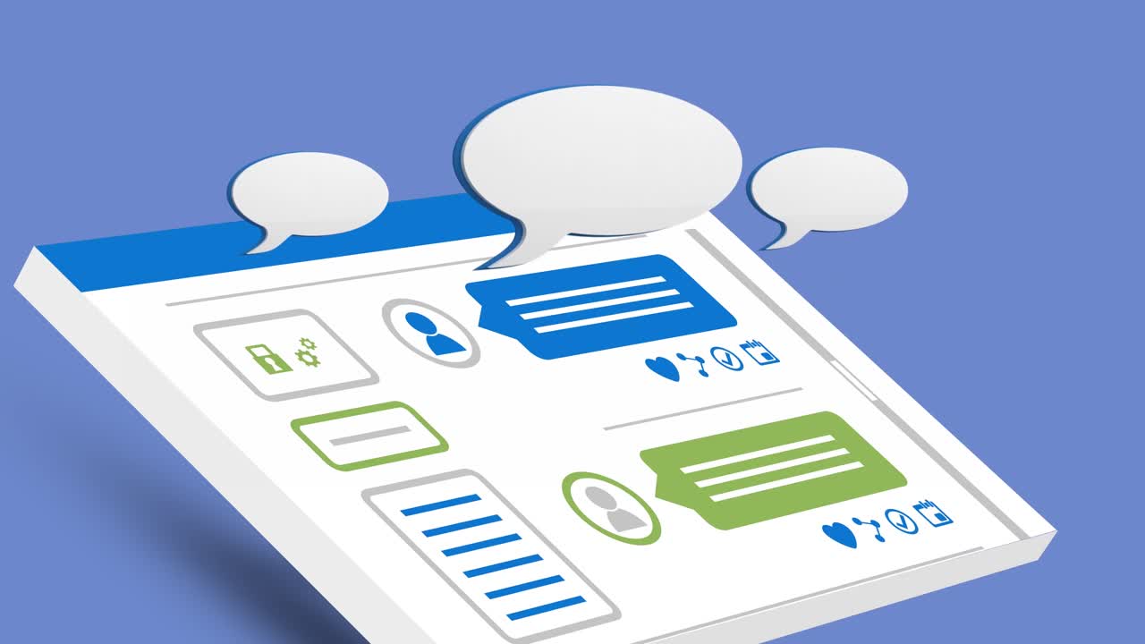 iconos de burbujas de mensajes y una tableta 4k