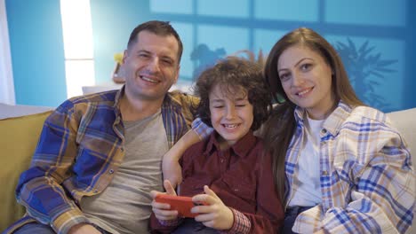 portrait of a happy beautiful family with children, smile at the camera.
