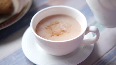 pouring milk into tea