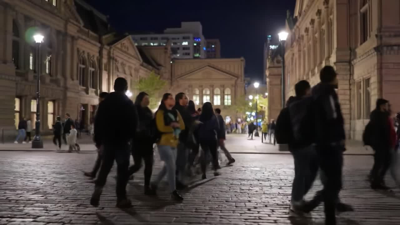 Night Scene of a City Street with People