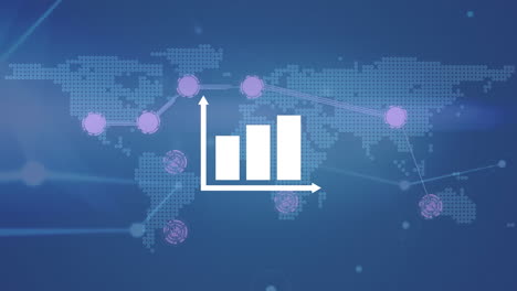 animation of network of connections over world map on purple background