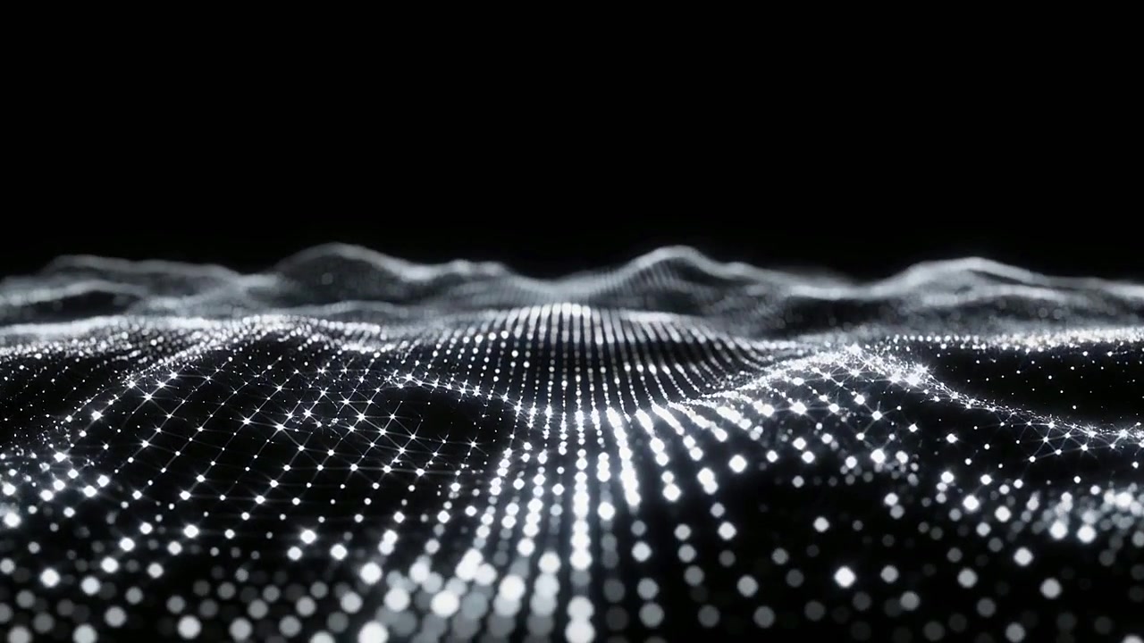 Abstract Digital Wave of Glowing Particles on Black Background