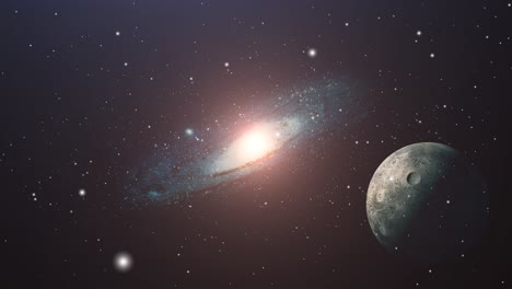 the universe, a planet against a bright galaxy background
