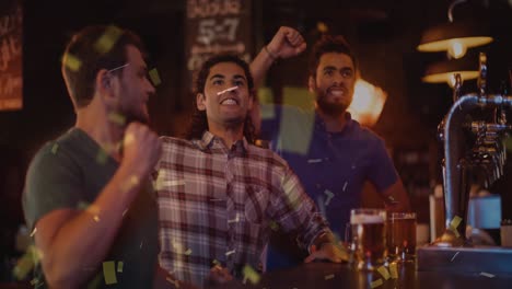 animation of confetti falling men drinking beer in bar