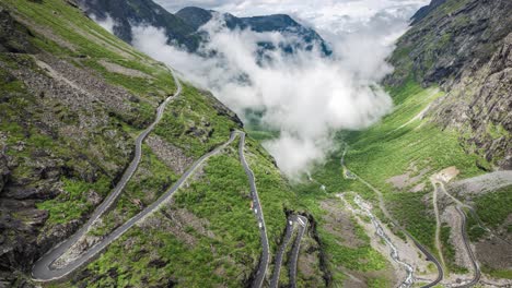 timelapse troll's path trollstigen or trollstigveien winding mountain road.