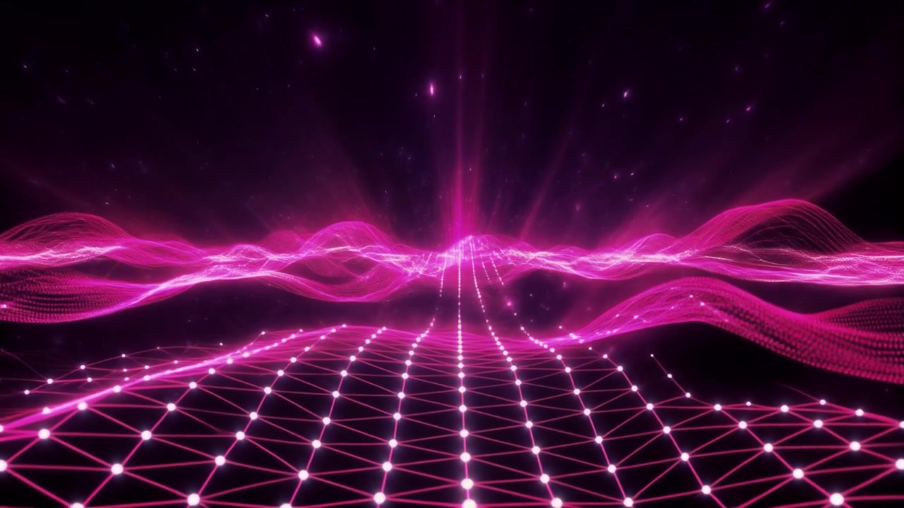 Abstract Pink Digital Grid and Wave Motion Background