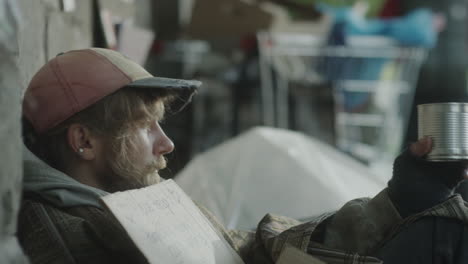 homeless man begging for alms on street