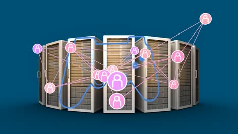 animation of people icons and video game console over servers