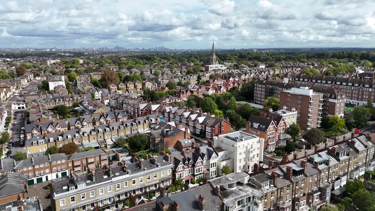 Richmond London UK houses and streets drone,aerial 4K footage