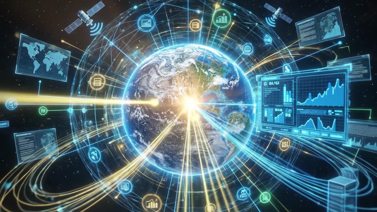Globalt digitalt nettverk som forbinder jorden med data og teknologi