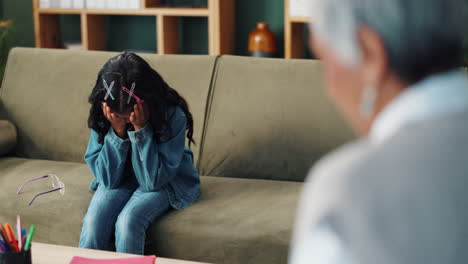 a young girl experiencing sadness during a therapy session