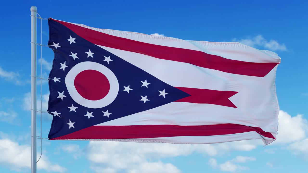 오하이오 발은 바람에 흔들리는 발 기둥에, 파란 하늘 배경.