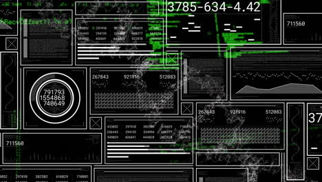 Animation-Von-Schnittstellenbildschirmen,-Die-Daten-über-Einem-DNA-Strang-Auf-Schwarzem-Hintergrund-Verarbeiten