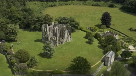 old wardour castle ruins, from above, in the countryside on a sunny summers day