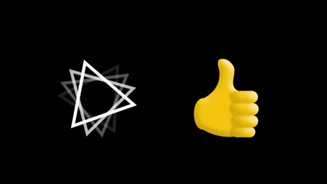 digital animation of thumbs up icon and abstract triangle shape against black background