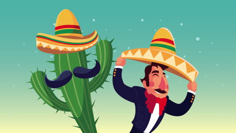 mariachi mexicano con personajes cómicos de cactus