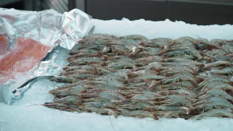 fresh shrimp on ice at market