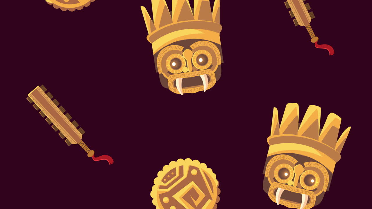 cultura azteca elementos dorados animación