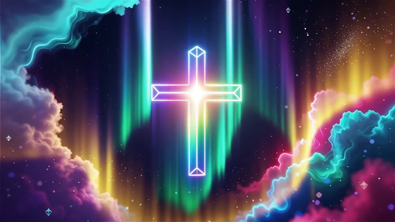 Croce Cristiana Luce Celestiale Sfondo per il Culto.