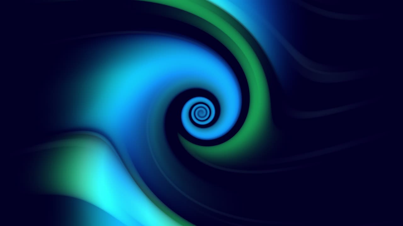 Rotazione di un gradiente a spirale astratto. Linee curve e attorcigliate ruotano come sfondo astratto creativo con un gradiente liquido di colori verde-blu che si mescolano lentamente, con spazio per il testo. Animazione 4K fluida, senza interruzioni e in loop.