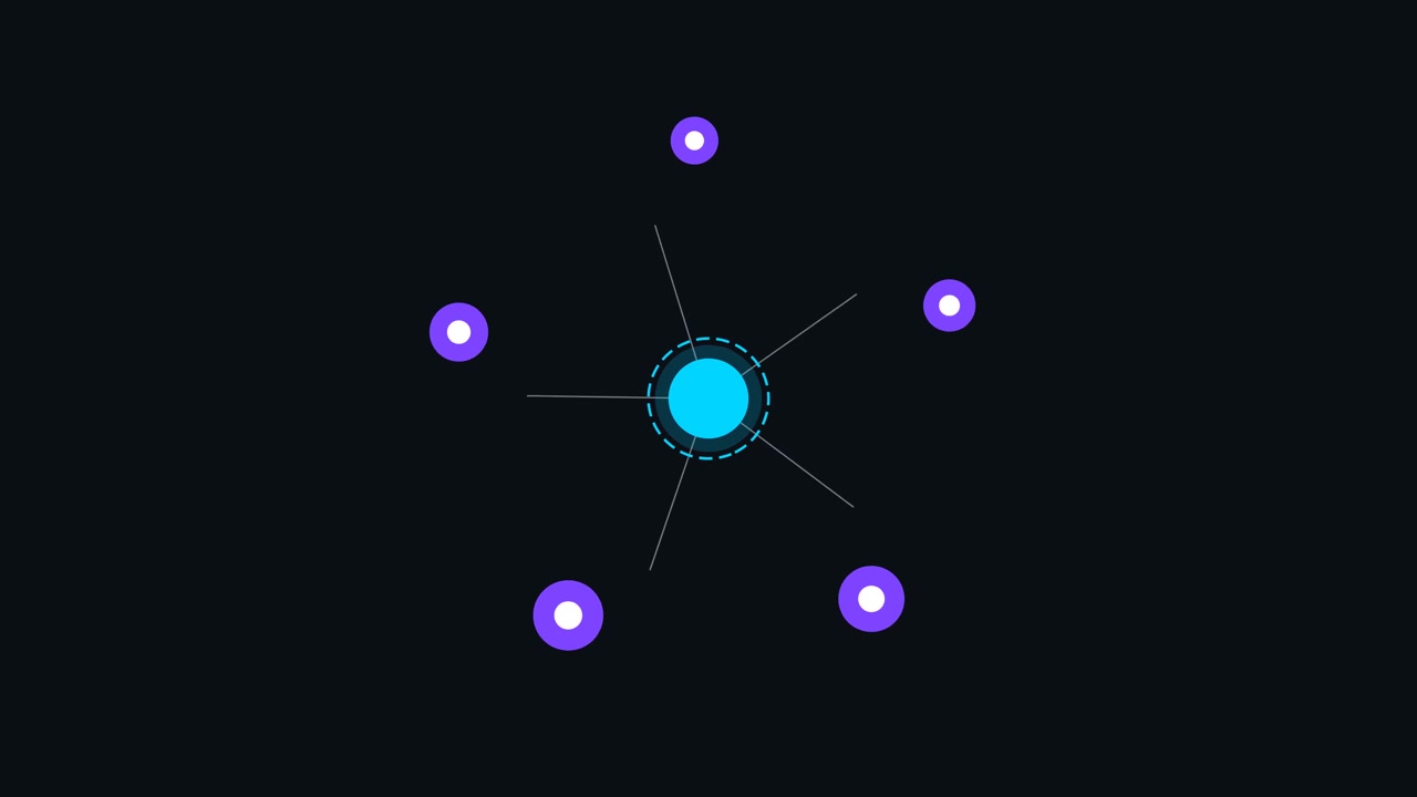Grafis Gerak Abstrak Node Terhubung dan Hub Pusat