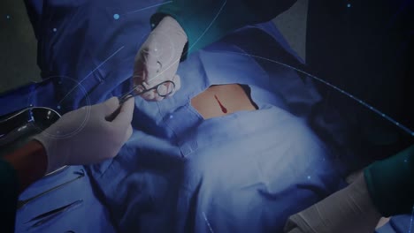 animación de la red de conexiones sobre el equipo de cirujanos que realizan la operación en el hospital