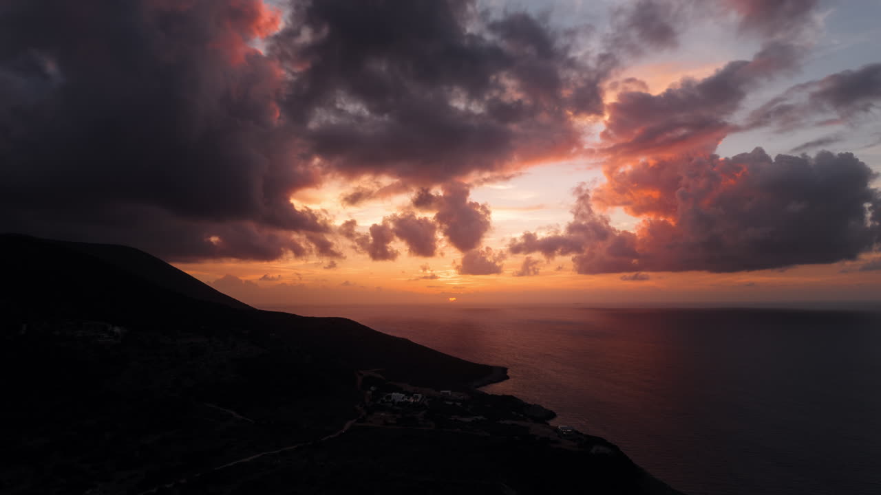 Dramatic Sunset Over Coastal Mountain Range