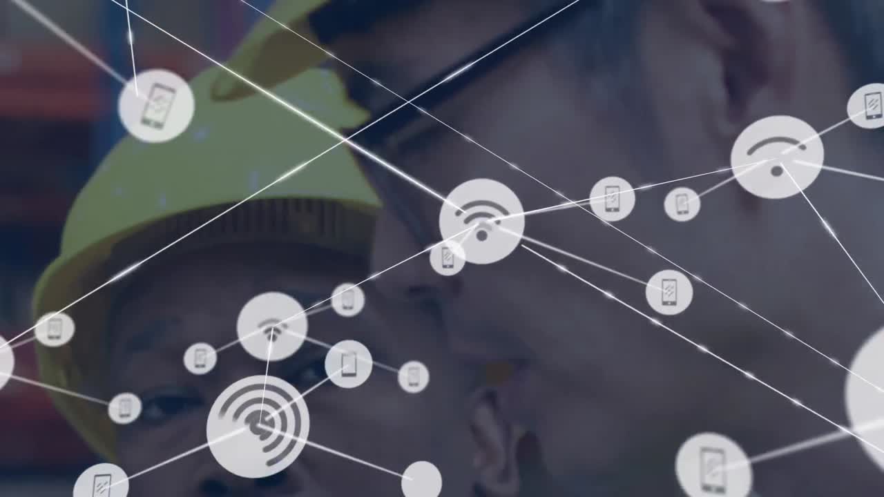 animación de la red de conexiones entre diversos trabajadores en el almacén