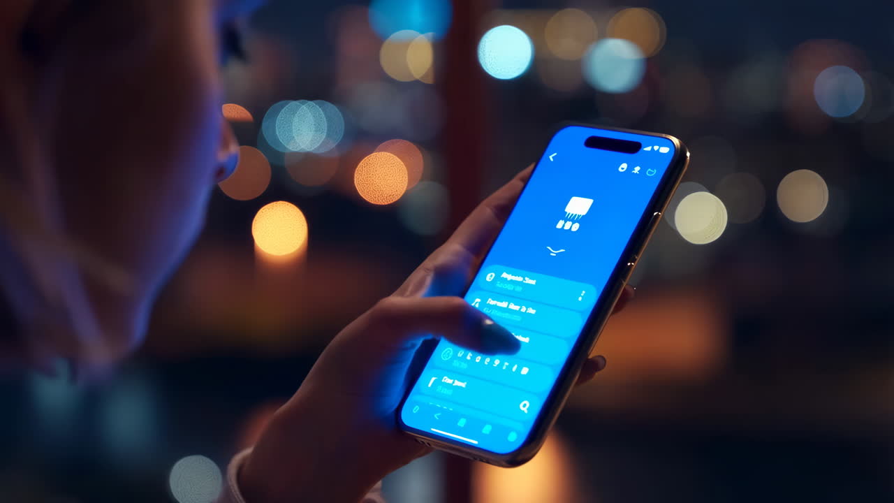 persona que utiliza un teléfono inteligente por la noche