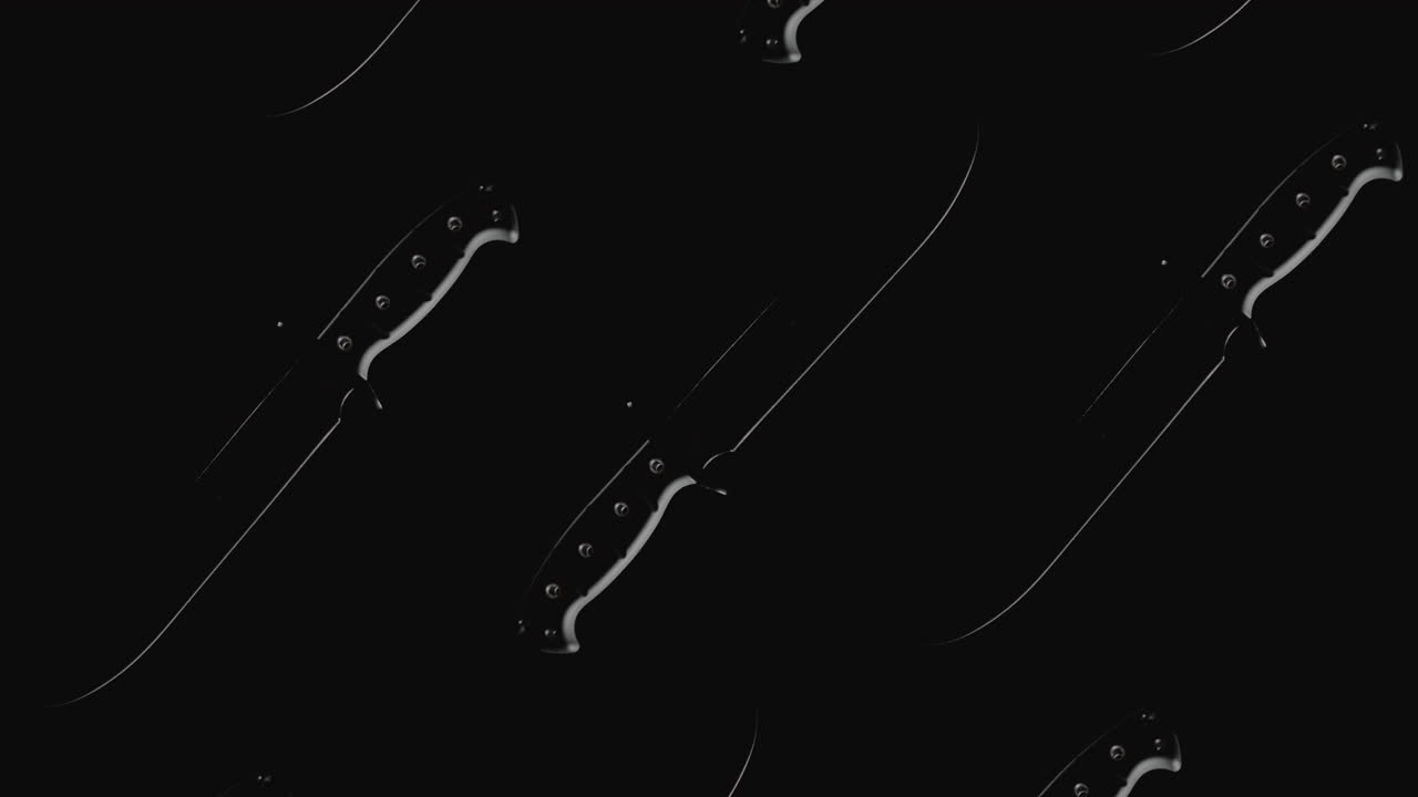 Knives on the dark background rotate in slowmotion