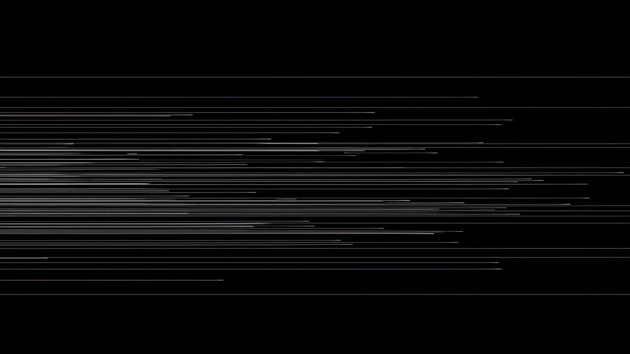 Schwarze horizontale Datenstreifen rasen über dunklen Rahmen, kontrastreiche Linien vermitteln Geschwindigkeit und Digitalität