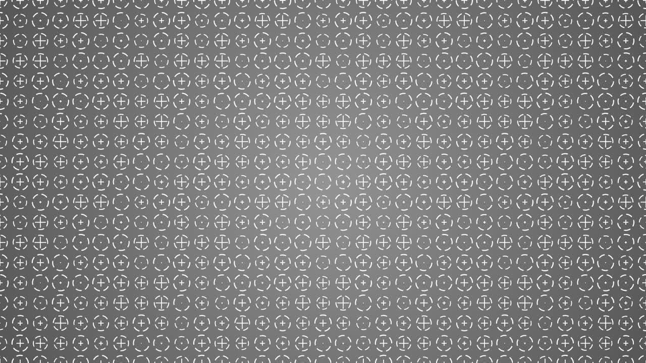 cruces y círculos blancos giratorios fondo gris animado