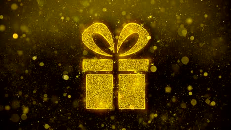 red ribbon gift box present icon golden glitter shine particles.