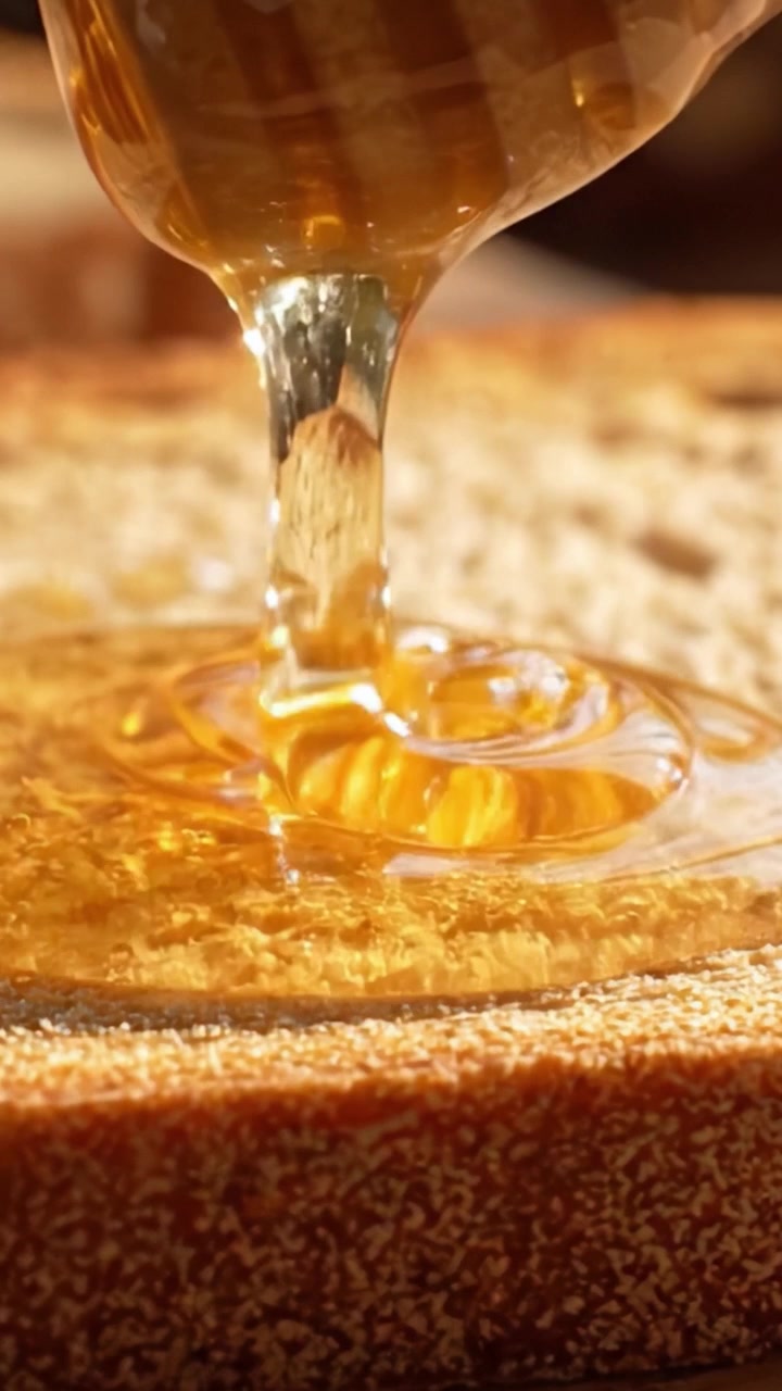 Deliciosa Miel Goteando sobre Tostadas: Un Primer Plano del Dulce Placer de Ingredientes Naturales Infundiéndose en Pan Crujiente para un Desayuno Perfecto