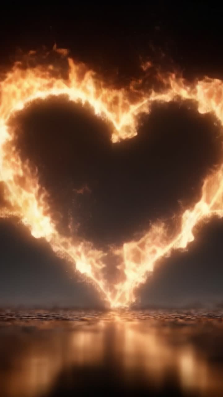 Uno spettacolo mozzafiato di un cuore fiammeggiante creato attraverso effetti di fuoco dinamici, che cattura l'essenza della passione e dell'intensità in un'esperienza visiva ipnotizzante