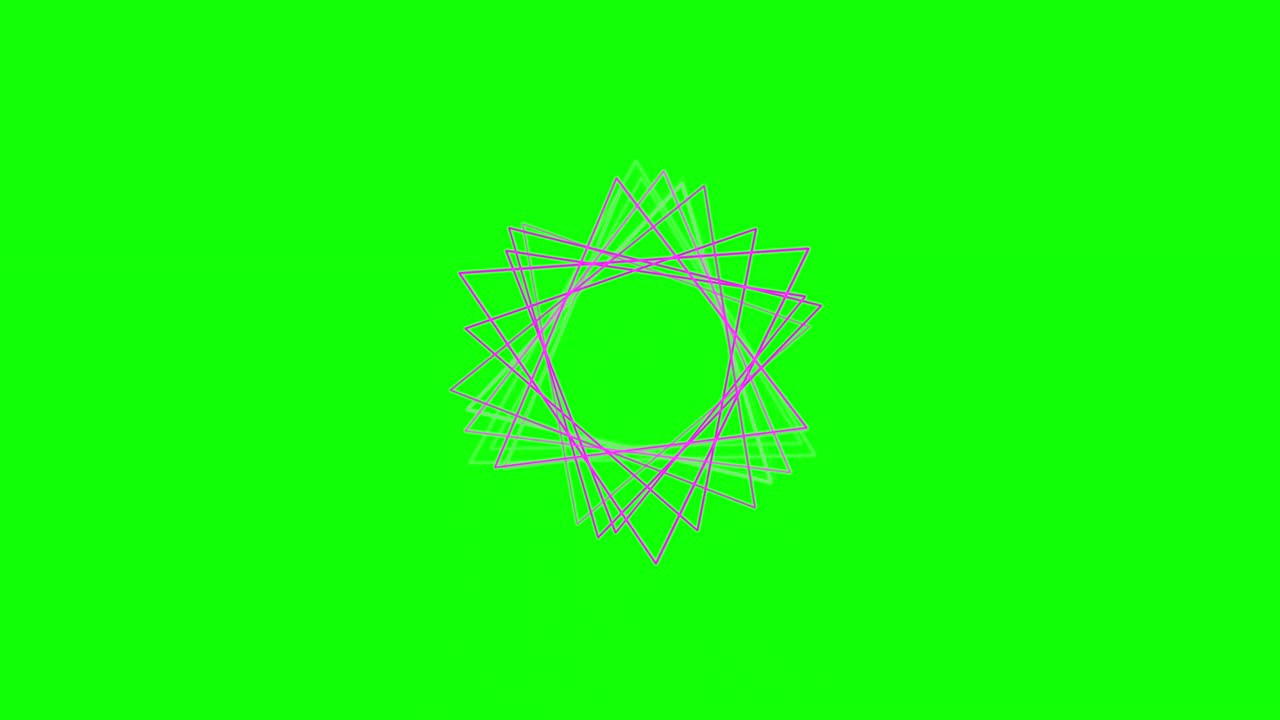 초록색 배경과 여러 개의 움직이는 삼각형