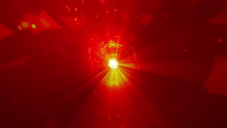 abstract loop animation of beautiful red tube with element shattering and flare rays light background. 3d shatter geometric polygon particle with optical glittering light. endless loop background.