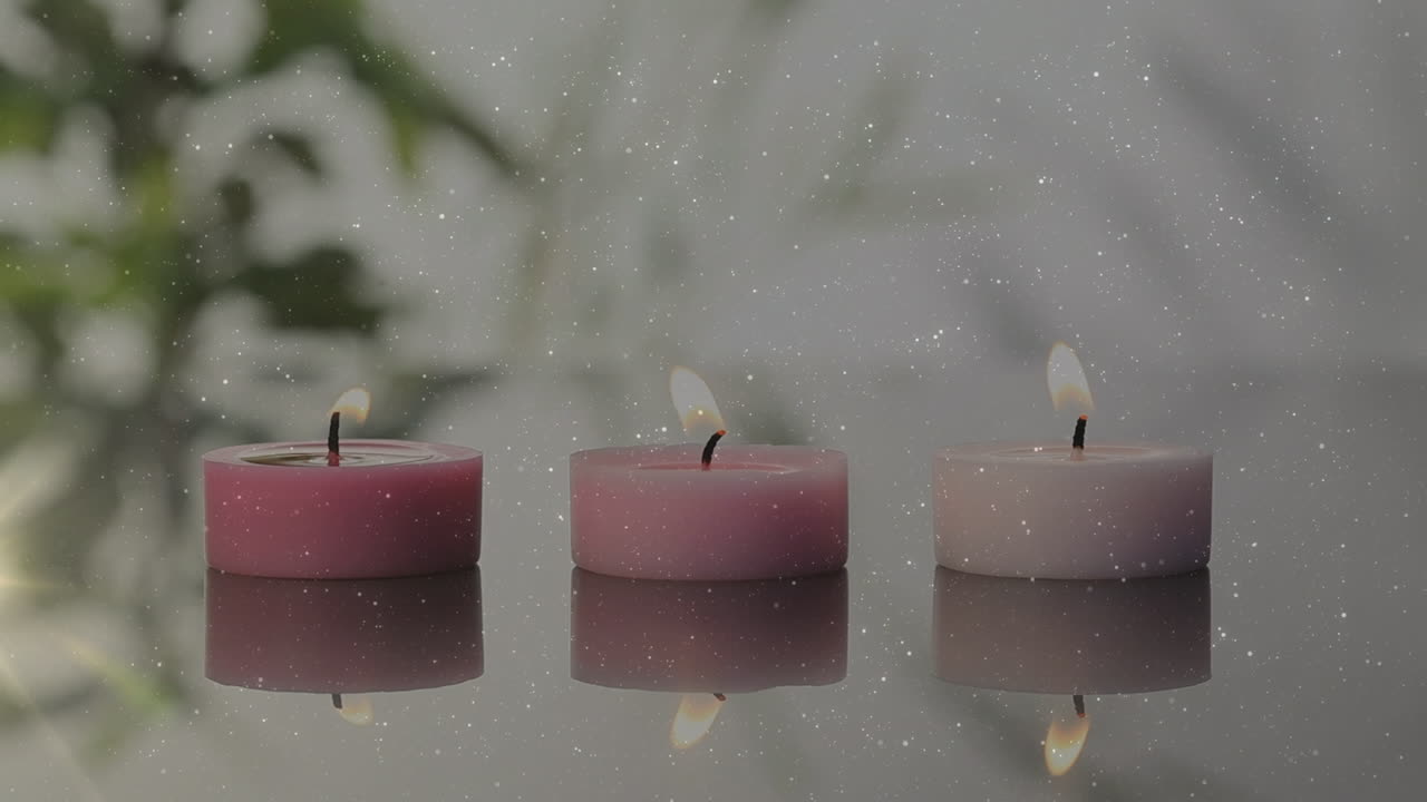 animación de puntos de luz sobre velas y plantas