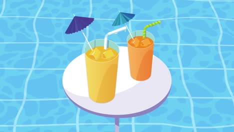 juice fruits cocktails in pool scene