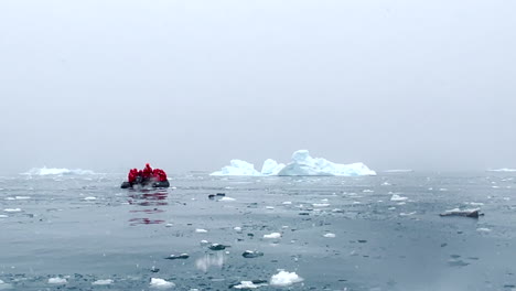 zodiaco en los fiordos entre icebergs en el fiordo de groenlandia
