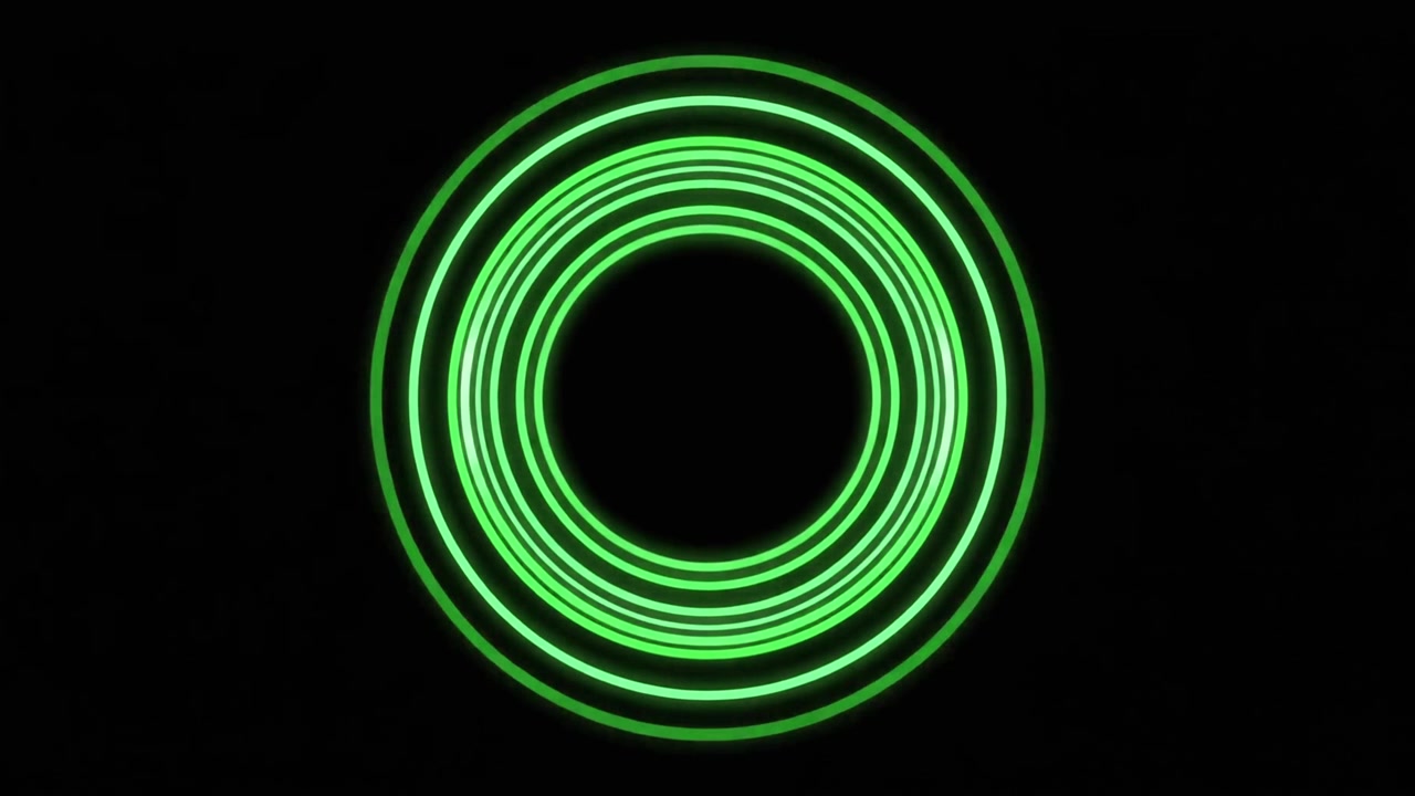 Animated Green Neon Concentric Circles Expanding on Black Background