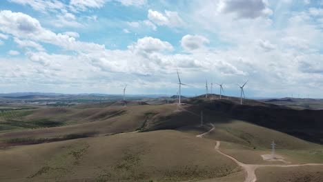 wind power turbines on a meadow