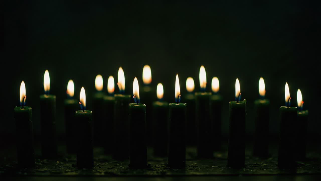 Uno spettacolo ipnotizzante di luce tremolante di candele: un'atmosfera serena creata da più candele illuminate in un ambiente oscurato.