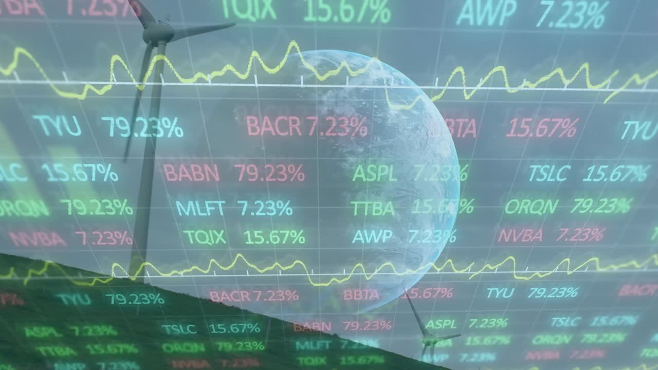 풍력 터빈을 통해 금융 데이터 처리의 애니메이션