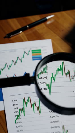 financial analysis and market research with magnifying glass