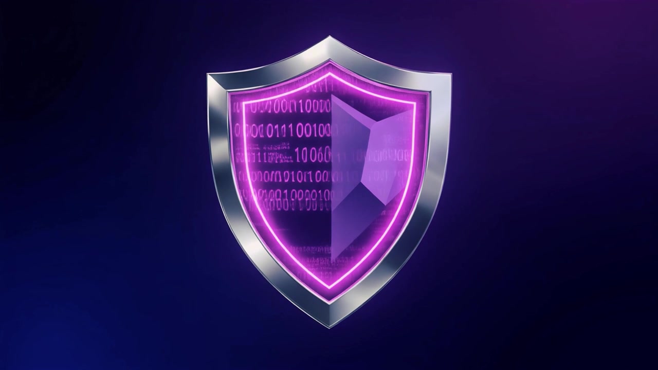 Digital Security Shield Icon with Binary Code Animation