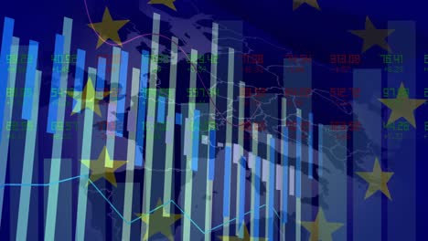 animation of data processing over flag of eu